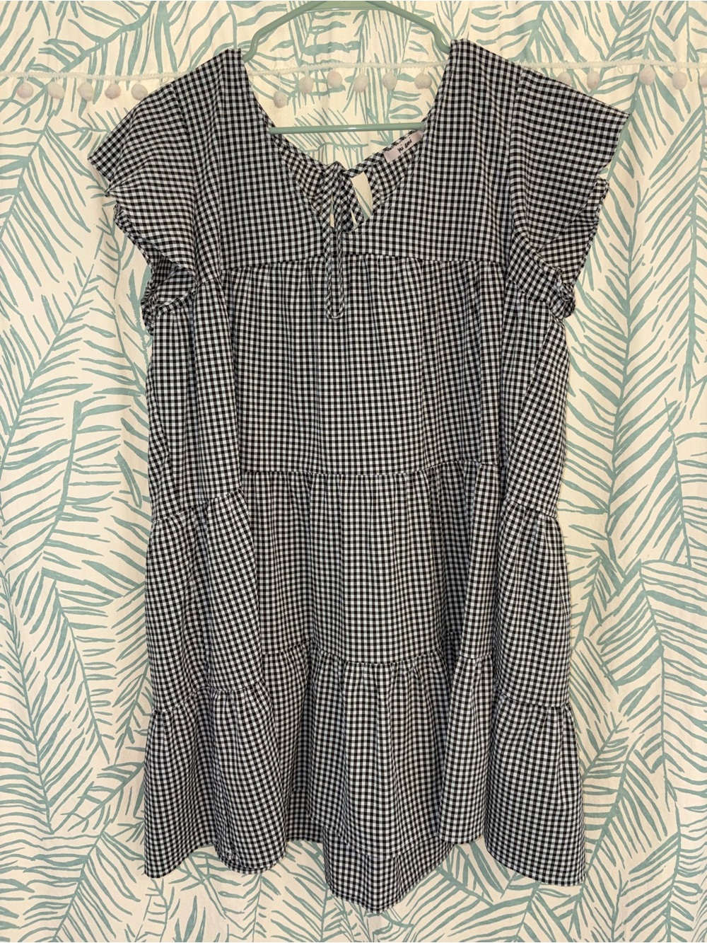 Women's Black & White Gingham Tiered Dress